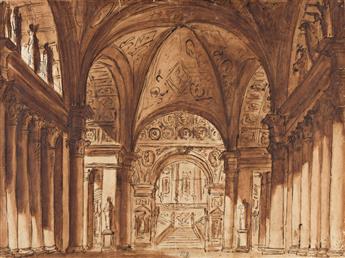 GASPARE GALLIARI (Treviglio 1761-1823 Milan) An Architectural Study of a Vaulted and Colonnaded Palatial Interior.